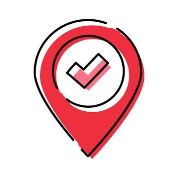 Location pin pointing destination checkmark success Illustrazione stock