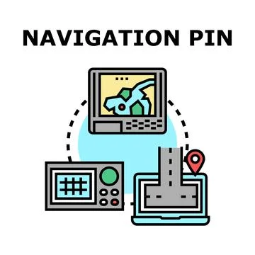 Location pin pointing direction on navigation system Stock Illustration