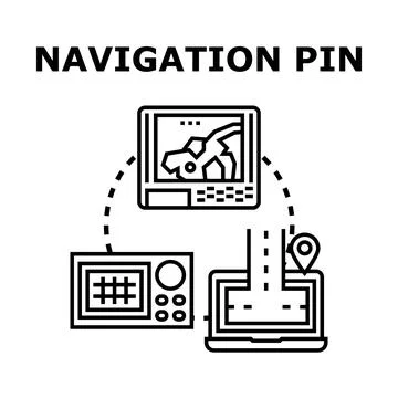 Location pin pointing direction on navigation system Stock Illustration