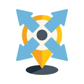 Location pin pointing every direction with arrows Stock Illustration