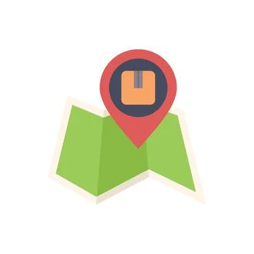 Location pin pointing on package on a map for delivery tracking Stock Illustration