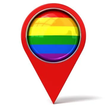 Location pin with rainbow flag - 3D illustration Stock Illustration