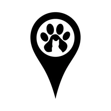 Location pin set. Pins indicating the location of a veterinary clinic, pet store Stock Illustration