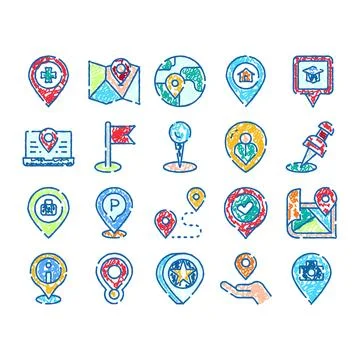 Location pins collection, navigation and travel maps concept Stockillustratie