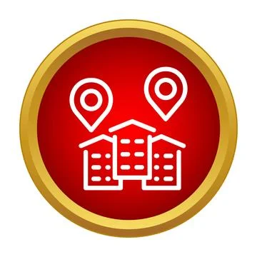 Location pins highlighting multiple residential buildings on map Ilustración de archivo