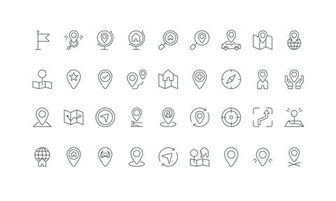 Location point, map pointer of destination place, travel navigation mark line Stock Illustration