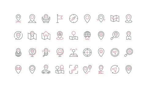 Location point, map pointer of destination place, travel navigation mark line Stock Illustration