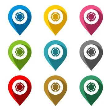 Location Point Vector Set - sunny day Illustration Design. Vector EPS 10. Stock Illustration