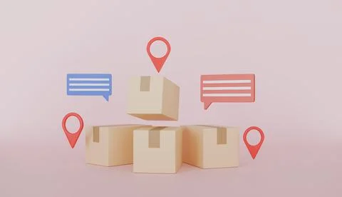 Location pointer pin marker and box packing, logistic box and message Stock Illustration