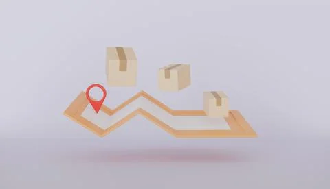 Location pointer pin marker and box packing, logistic box and message Stock Illustration