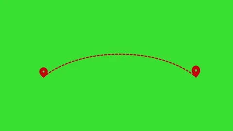 Location pointer trail to destination on green screen animation (Chroma key) Stock Footage 317421419