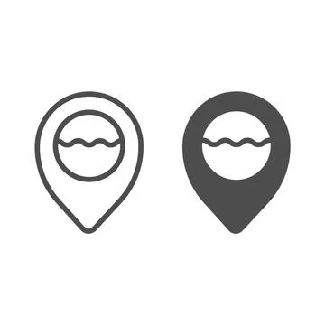 Location pointer with water waves line and solid icon, waterpark concept, sea イラスト素材
