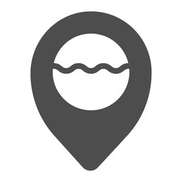 Location pointer with water waves solid icon, waterpark concept, sea waves and Stockillustratie