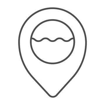Location pointer with water waves thin line icon, waterpark concept, sea waves Stock Illustration