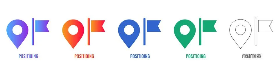 Location Positioning Flag Marker Icon Set Stock Illustration