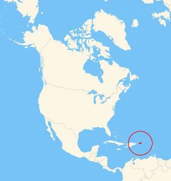 Location of Puerto Rico on a map of the corresponding continental area. Stock Illustration