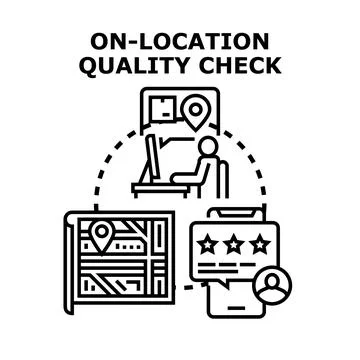 On location quality checking inspecting product rating and delivery Stock Illustration