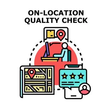 On location quality checking inspecting product rating and delivery Stock Illustration