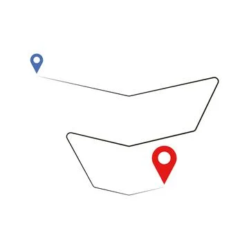 Location Route with Angular Zigzag Sharp Turns and Blue Red Pin Icons Stock Illustration
