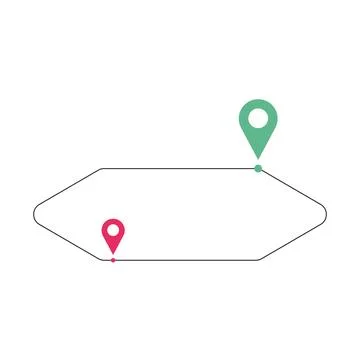 Location Route with Arrow Banner Shape Path and Green Pink Pin Icons Stock Illustration