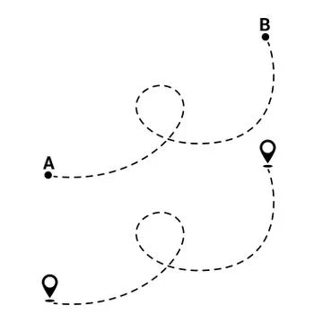 Location route A to B, start o finish. Simple dashed line Stock Illustration