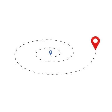 Location Route with Circular Spiral Dashed Line and Pin Icons Stock Illustration