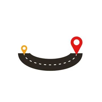 Location Route with Curved Solid 3D Road and Pin Icons Stock Illustration