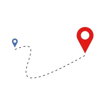 Location Route with Curved Zigzag Dashed Line and Pin Icons Stock Illustration