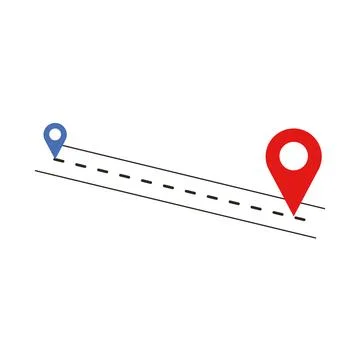 Location Route with Diagonal Double Line Dashed and Pin Icons Stock Illustration
