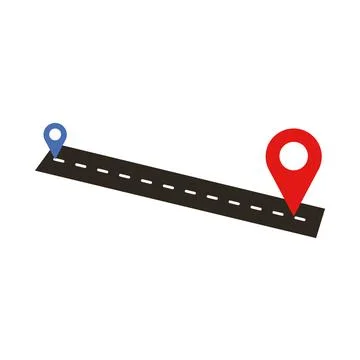 Location Route with Diagonal Solid 3D Road and Pin Icons Stock Illustration