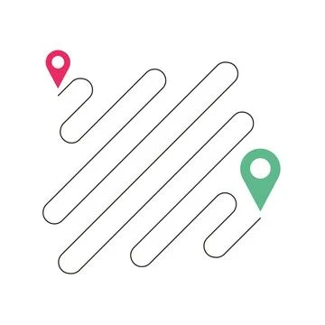 Location Route with Diagonal Zigzag Rounded Path and Pink Green Pin Icons Stock Illustration