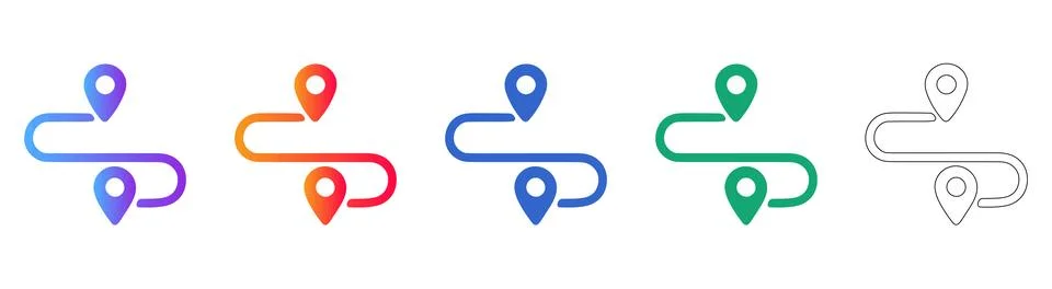 Location route map path icon set Illustrazione stock