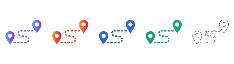 Location Route Navigation Icon Set 스톡 일러스트