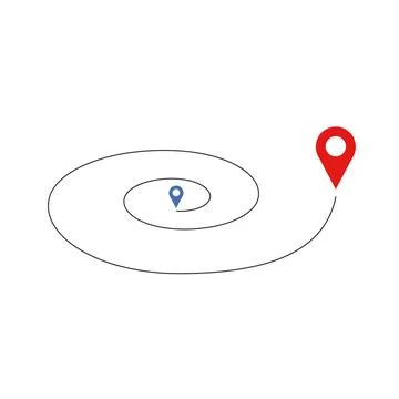 Location Route with Oval Circular Loop and Blue Red Pin Icons Stock Illustration