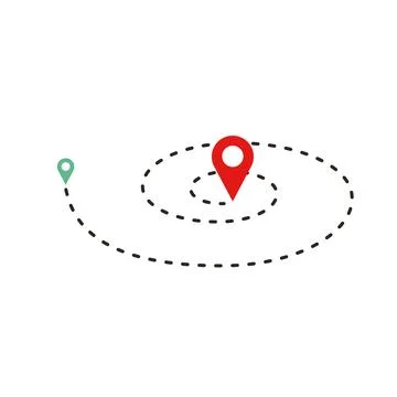 Location Route with Oval Loop Dashed Line and Pin Icons Stock Illustration