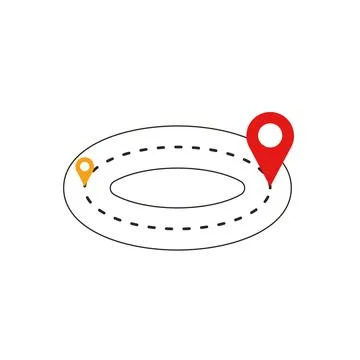 Location Route with Oval Loop Track Outline and Pin Icons Stock Illustration