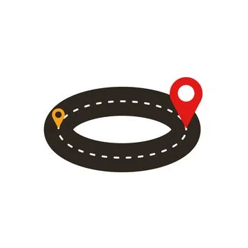 Location Route with Oval Loop Track Solid 3D and Pin Icons Stock Illustration