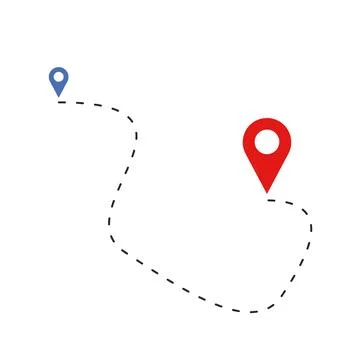 Location Route with S Curve Dashed Line and Pin Icons Stock Illustration