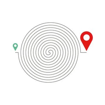 Location Route with Spiral Solid Line and Pin Icons Stock Illustration