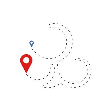 Location Route with Spiral Swirl Dashed Line and Pin Icons Stock Illustration