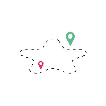 Location Route with Star Shaped Dashed Path and Green Pink Pin Icons Illustration
