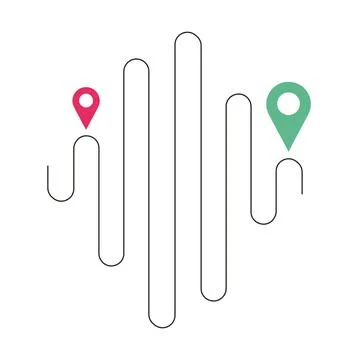 Location Route with Vertical Zigzag Rounded Path and Pink Green Pin Icons Stock Illustration
