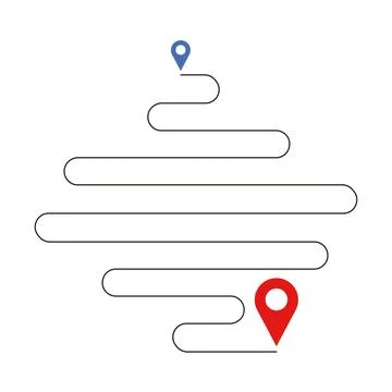 Location Route with Vertical Zigzag Serpentine Path and Pin Icons Stock Illustration