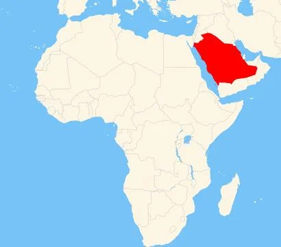 Location of Saudi Arabia on a map of the corresponding continental area. Stock Illustration