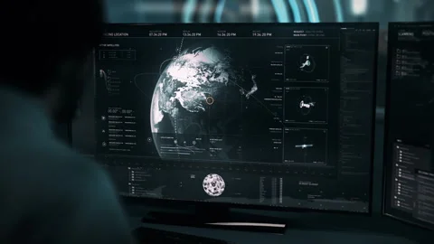 Location Search In Futuristic Software Interface With Satellite Connection Stock Footage 309950692