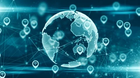 Location services and GPS IoT cloud computing data sharing global network Stock Footage 80288072