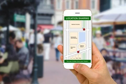 Location Sharing App Concept Shown by Smartphone Screen Stock Photos