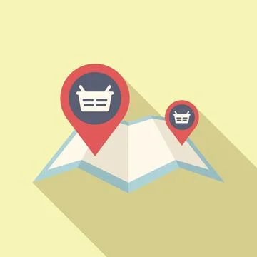 Location shop on map icon flat vector. Near find retail Stock Illustration