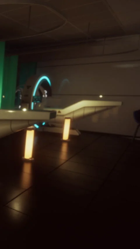 Location shows a futuristic setting with glowing elements and pathways Stock Footage 337973322