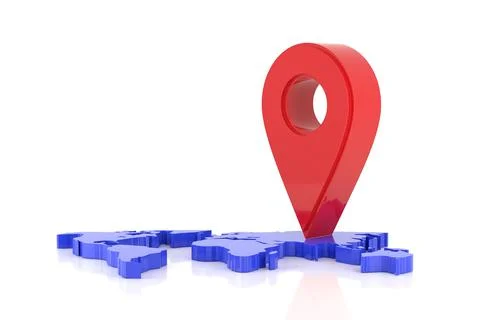 Location sign on the world map. 3D rendering. Stock Illustration